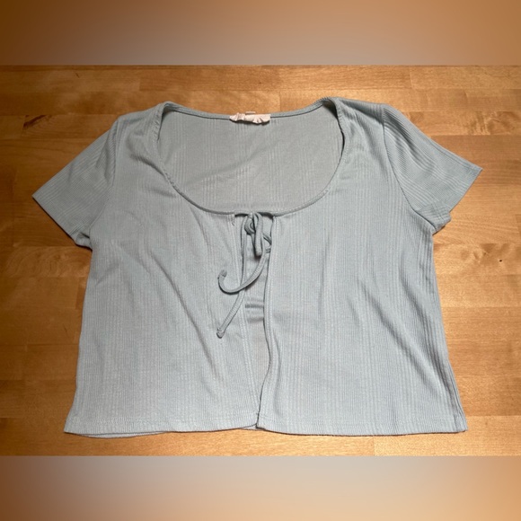 Pink Rose Women’s Short Sleeve Ribbed Light Blue Cardigan Size Large Balletcore - Picture 8 of 11